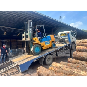 Nâng gỗ nguyên liệu tại xưởng cưa KCN Bàu Bàng